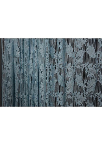 Yaprak Model Mavi Renk İp Perde Hazır Düğmeleri Dikilmiş İp Perde 300 x 270 cm. modelleri
