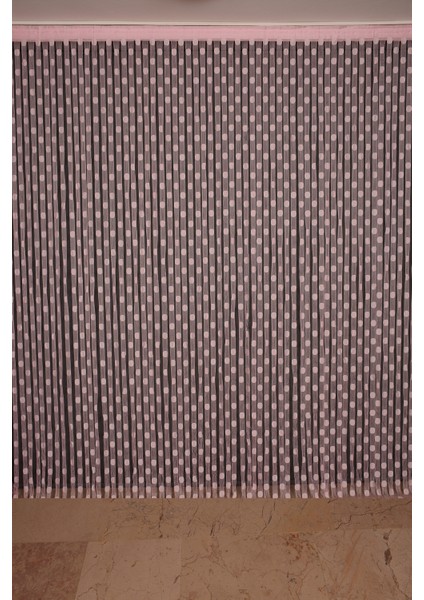 Puanlı Model Pembe Renk İp Perde Hazır Düğmeleri Dikilmiş İp Perde 300 x 270 cm.