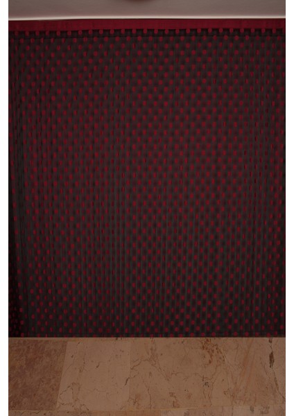 Puanlı Çift Renk Bordo İp Perde Hazır Düğmeleri Dikilmiş İp Perde 300 x 270 cm.