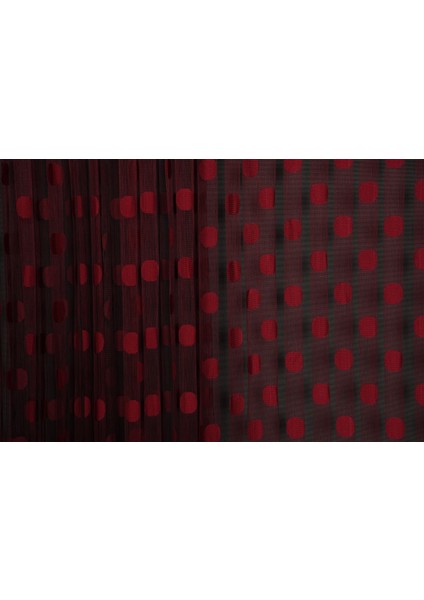 Puanlı Çift Renk Bordo İp Perde Hazır Düğmeleri Dikilmiş İp Perde 300 x 270 cm.