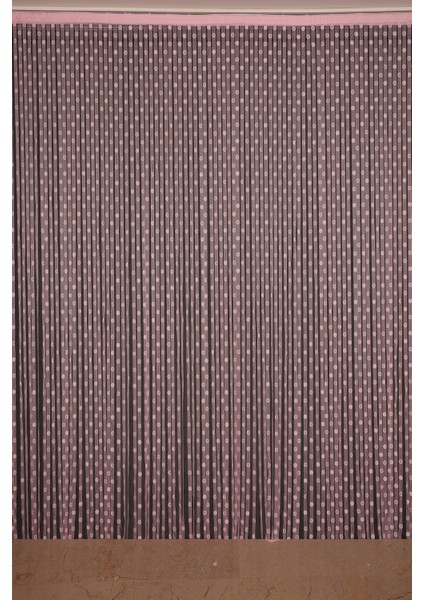 Küçük Puanlı Model Pembe Renk İp Perde Hazır Düğmeleri Dikilmiş İp Perde 300 x 270 cm.