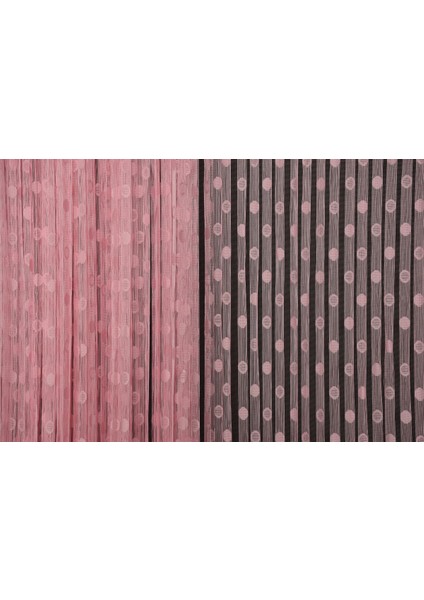 Küçük Puanlı Model Pembe Renk İp Perde Hazır Düğmeleri Dikilmiş İp Perde 300 x 270 cm. fırsatları
