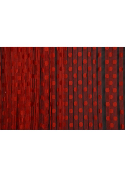Puanlı Model Kırmızı Renk İp Perde Hazır Düğmeleri Dikilmiş İp Perde 300 x 270 cm.