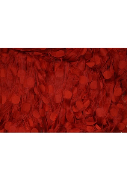 Puanlı Model Kırmızı Renk İp Perde Hazır Düğmeleri Dikilmiş İp Perde 300 x 270 cm.