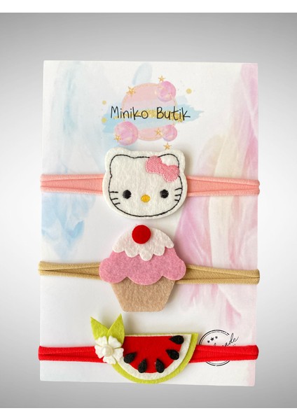 3 Lü Hello Kitty Cupcake Karpuz Saç Bandı