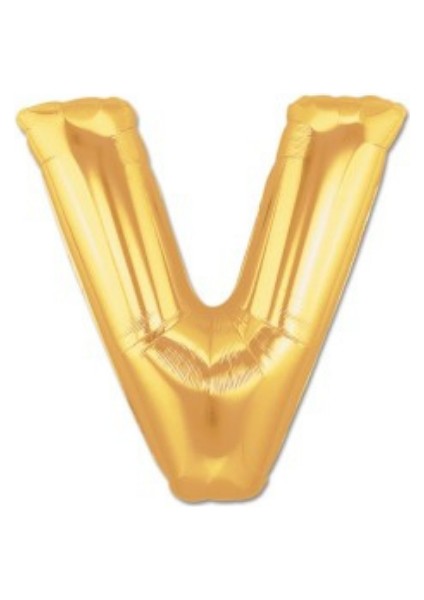 V Harfi Altın Renk Folyo Balon 100 cm