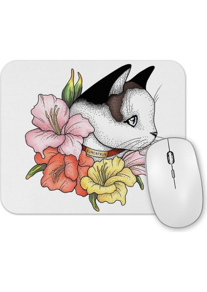 Cat Portrait In Gladiolus Flowers Pink Edition Kedi Mouse Pad