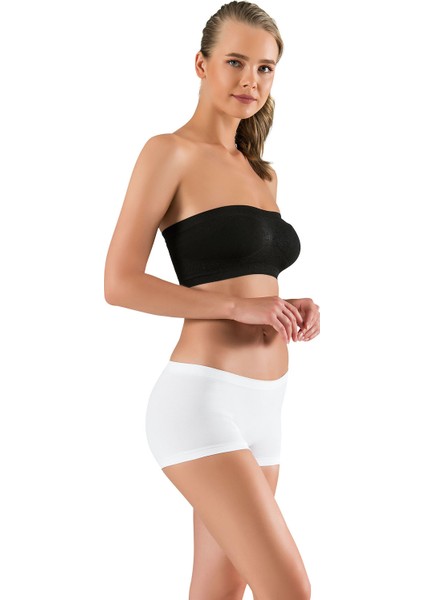 Beyaz Kadın Kısa Şort Boxer Seamless Dikişsiz Örme Toparlayıcı Şekillendirici Rahat Doku