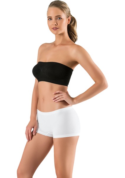 Beyaz Kadın Kısa Şort Boxer Seamless Dikişsiz Örme Toparlayıcı Şekillendirici Rahat Doku