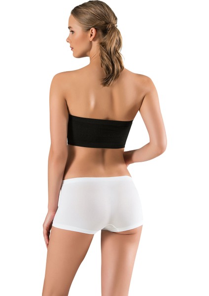 Beyaz Kadın Kısa Şort Boxer Seamless Dikişsiz Örme Toparlayıcı Şekillendirici Rahat Doku