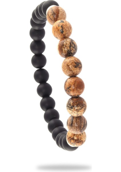 Erkek Tibet Akik & Mat Oniks Doğaltaş Bileklik