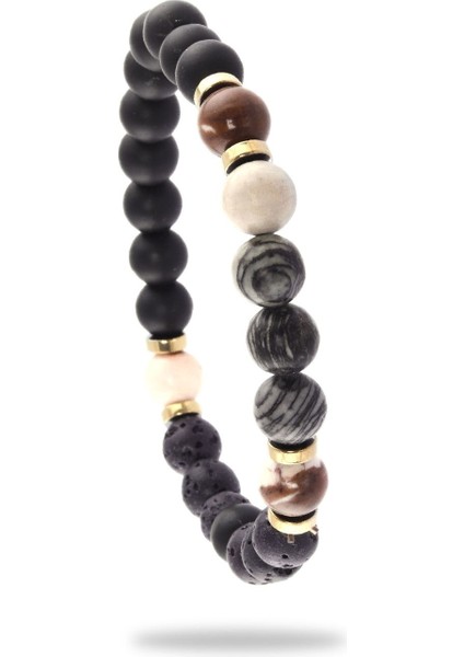 Erkek Mat Oniks & Lav Taşı Doğaltaş Bileklik