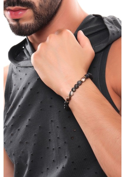 Erkek Mat Oniks & Lav Taşı Doğaltaş Bileklik fiyatları