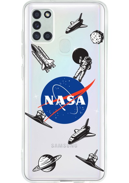 Samsung A21S Nasa Desenli Premium Şeffaf Silikon Kılıf