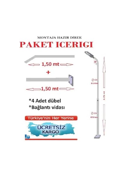 Solar Güneş Enerjili Bahçe Aydınlatma Direği + 60W Solar Sokak Lambası