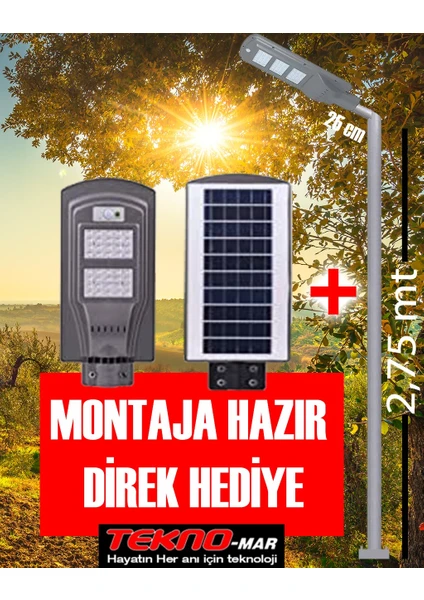 Solar Güneş Enerjili Bahçe Aydınlatma Direği + 60W Solar Sokak Lambası