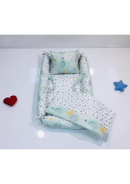 Yeşil Bulutlu 3 Parça Babynest Seti