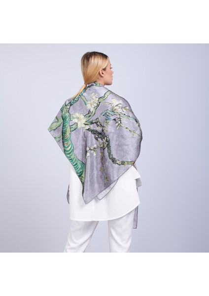 Ipek Koyu Gri Kare Fular Van Gogh Almond Blossoms indirimleri