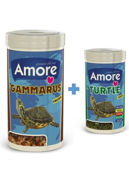 Gammarus 1000ML + Amore Turtle Sticks 250ML Sürüngen ve Kaplumbağa Yemi