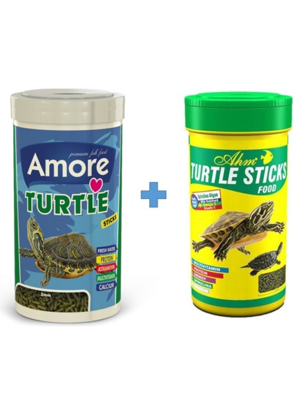 Turtle Sticks 250ML + Ahm Turtle 250ML Vitamin Kalsiyum Mineral Plus Sürüngen ve Kaplumbağa Yemi