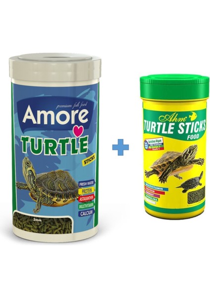 Turtle Sticks 1000ML + Ahm Turtle 250ML Vitamin Kalsiyum Mineral Plus Sürüngen ve Kaplumbağa Yemi