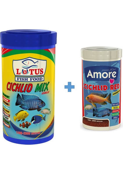 Cichlid Mix Granulat 1000ML + Amore Ciklet Red 250ML Malawi Balık Yemi