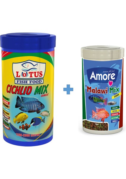 Cichlid Mix Granulat 1000ML + Amore Malawi Mix Chips 250ML Balık Yemi