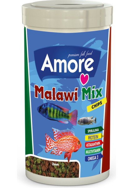 Cichlid Mix Granulat 1000ML + Amore Malawi Mix Chips 250ML Balık Yemi