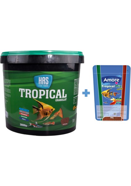 Tropical 3 kg Kova + Amore Tropical Selection 460G Poşet Akvaryum Balık Yemi