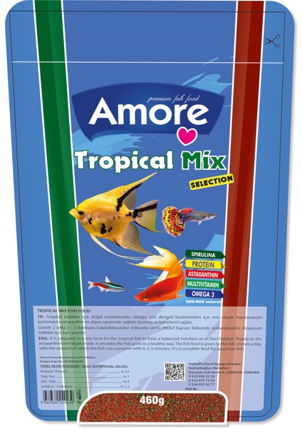 Tropical 3 kg Kova + Amore Tropical Selection 460G Poşet Akvaryum Balık Yemi