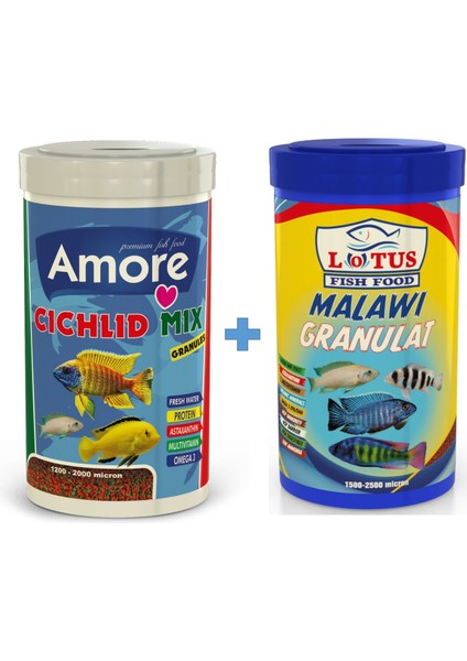 Cichlid Mix Granules 1000ML + Lotus Malawi Granulat 1000ML Kutu Balık Yemi