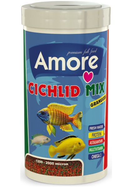 Malawi Granulat 1000ML + Amore Cichlid Mix Granules 250ML Kutu Balık Yemi