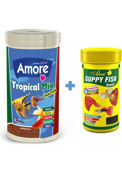 Tropical Mix Granules 1000ML + Ahm Guppy 250ML Kutu Balık Yemi