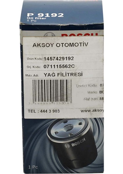 Yağ Filtresi Caddy - Polo - T5 / 1457429192 - 071115562C fiyatları