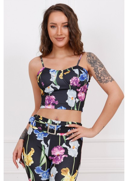 Fermuarlı Askılı Gloplu Bustiyer | BUS33442 Lale Desenli fiyatları