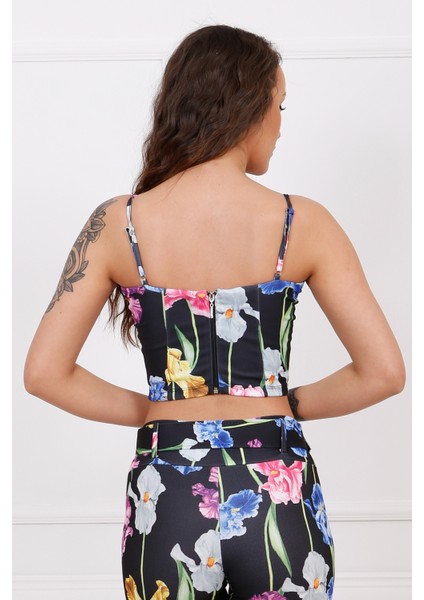 Fermuarlı Askılı Gloplu Bustiyer | BUS33442 Lale Desenli fırsatları