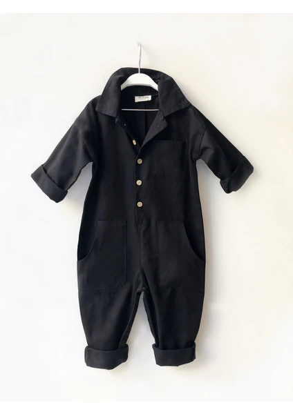 Catz Kids Siyah Gabardin Yakalı ve Cepli Tulum