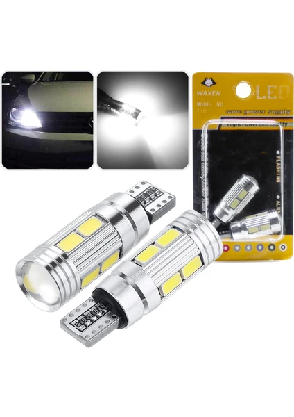 T10 Park Ampul Mercekli Canbus 10 Led W5W 194 Dipsiz 5730 Smd Çip 6500K Beyaz