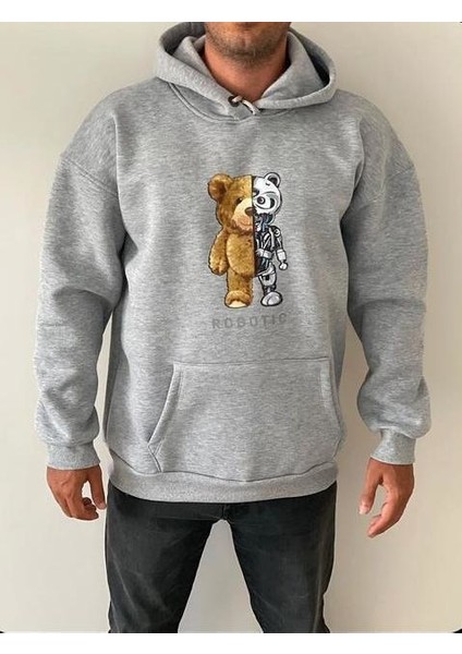 Robotıc Dijital Baskılı Kapüşonlu 4 Iplik Içi Komple Pamuk Modern Erkek Hoodie Sweatshirt