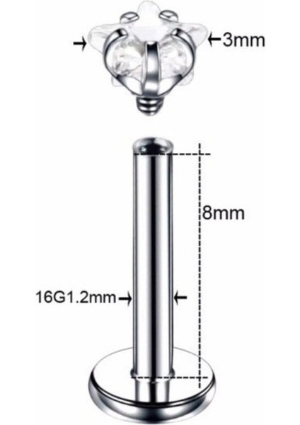 Cerrahi Çelik Yıldız Labrent Piercing 8 mm - Gümüş Rengi modelleri