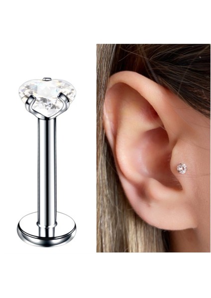 Cerrahi Çelik Kalp Labrent Piercing Gümüş Rengi - 8 mm