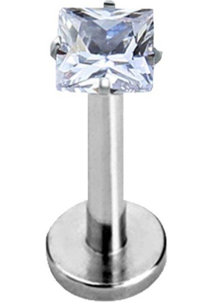 Cerrahi Çelik Kare Zirkon Taşlı Labrent Piercing Gümüş Rengi - 6 mm modelleri