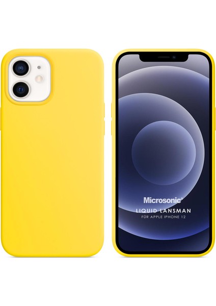 Apple iPhone 12 Kılıf Liquid Lansman Silikon Sarı