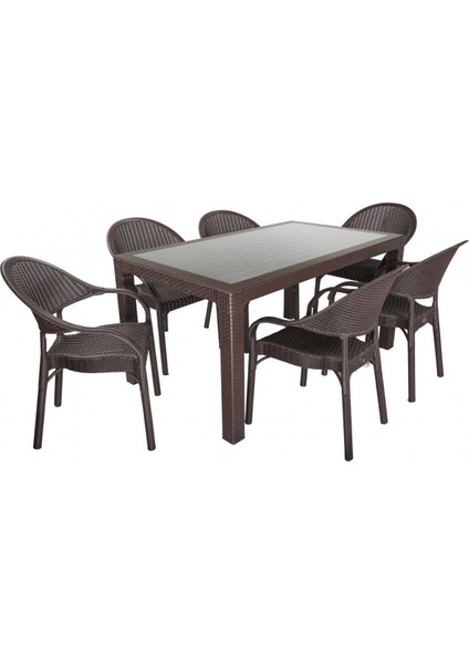 Rattan Masa Takımı 90x150 Camsız 6 Kişilik Bambu Sandalye Seti Bahçe Balkon Teras Takımı