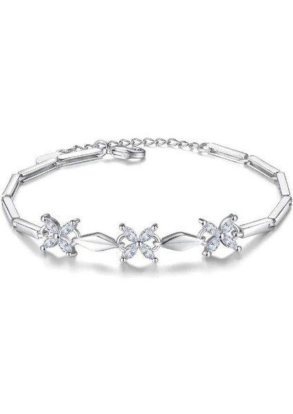 925 Ayar Gümüş Çiçek Desenli Kadın Bileklik