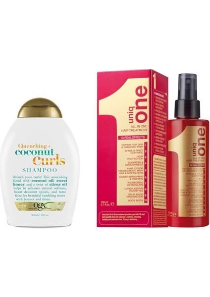 Revlon Uniq One All In One 10 Etkili Durulanmayan Bakım Spreyi 150 Ml+Organix Quenching+Coconut Curls Bukleli Saç Şampuanı 385 ml