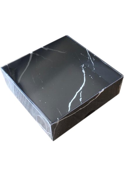 Asetat Kapaklı Karton Kutu Mermer Desenli 8 x 8 x 3 - 50 Adet Siyah