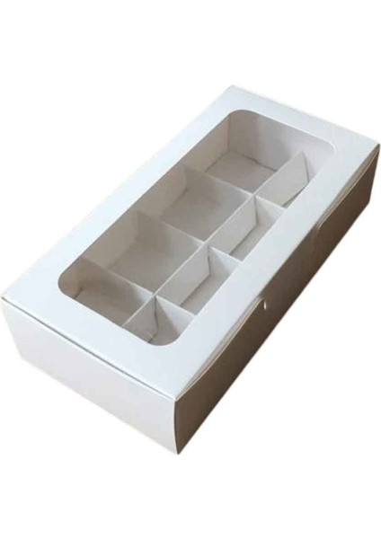 Asetat Pencereli Karton Kutu 20 x 10 x 5 cm 8 Bölmeli Kutu - 10 Adet Beyaz