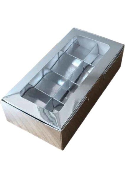 Asetat Pencereli Karton Kutu 20 x 10 x 5 cm 8 Bölmeli Kutu - 10 Adet Gümüş