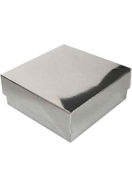 Komple Karton Kutu Düz Renk 7 x 7 x 2.2 cm - 25 Adet Gümüş